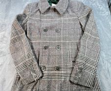 Thomas Burberry Womens Plaid Wool Coat Peacoat Check Jacket Double Breasted UK M