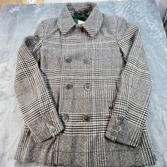 Thomas Burberry Womens Plaid Wool Coat Peacoat Check Jacket Double Breasted UK M