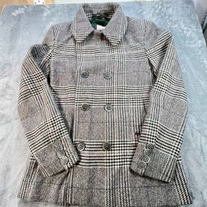 Thomas Burberry Womens Plaid Wool Coat Peacoat Check Jacket Double Breasted UK M