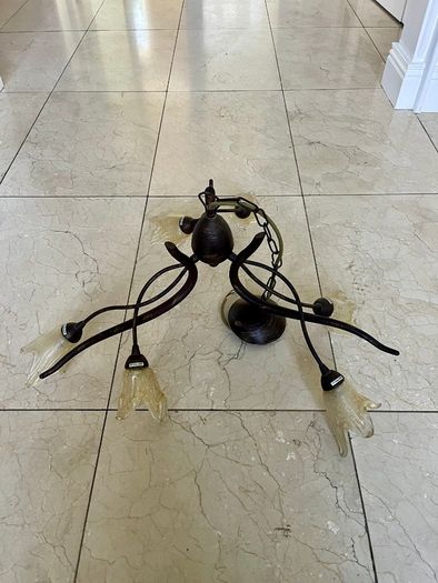 Vintage Style 6 Light Bronze Chandelier with Glass Flower Shades
