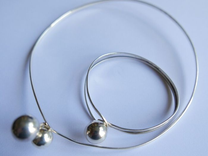 Vintage 1980s Sterling Silver 925 Bracelet and Collar Necklace 34,3g