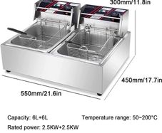 12L 220v Commercial Electric Deep Fryer w/Dual Tanks  Stainless Steel Countertop Fryer for Fried Chicken French Fries