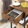 Set of 2 Vintage Brown & Black Bedside Tables with Drawer & Shelves Image 5