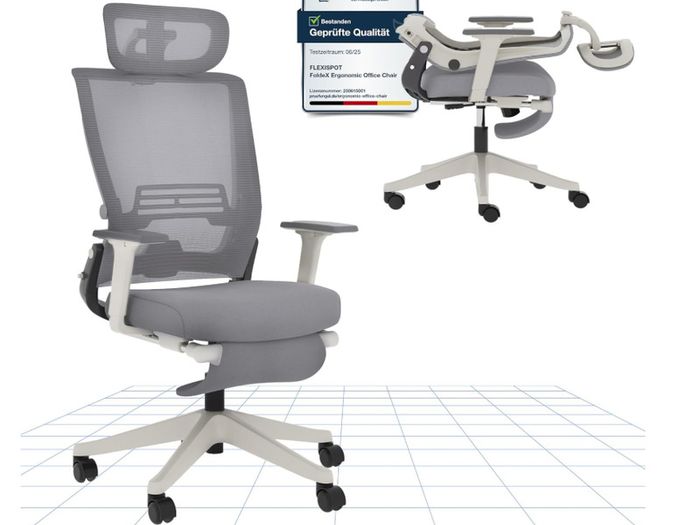 Brand New Office/Gaming Chair, Foldable Backrest for Small Spaces, Flip-up Armrests, Footrest(!) - Grey