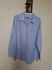 Fab Blue Sigrid Olsen Linen Shirt Sz Xl 3f