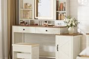 Vintage Dressing Table with Mirror and Lighting with Stool 2 Drawers, Jewellery Storage