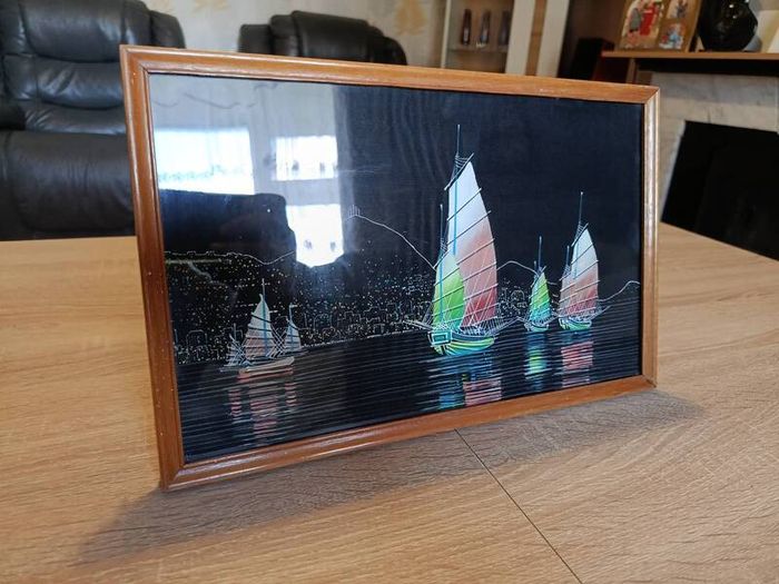 Vintage Hong Kong Harbor Junk Ships Art C Yuen Tsu