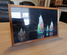 Vintage Hong Kong Harbor Junk Ships Art C Yuen Tsu
