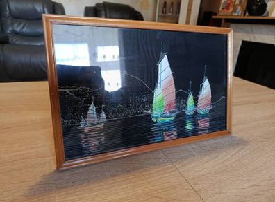 Vintage Hong Kong Harbor Junk Ships Art C Yuen Tsu