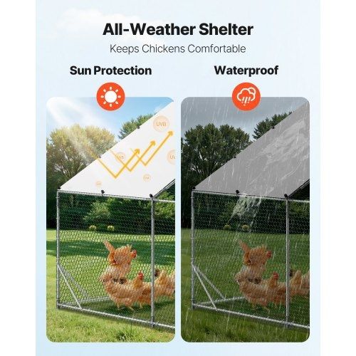 Large Metal Chicken Coop, 3 x 3 x 2 m, Walk-in Chicken Run House with Waterproof Cover and Sturdy Frame, Spire Roof Poultry Cage Duck Pen for Rabbit