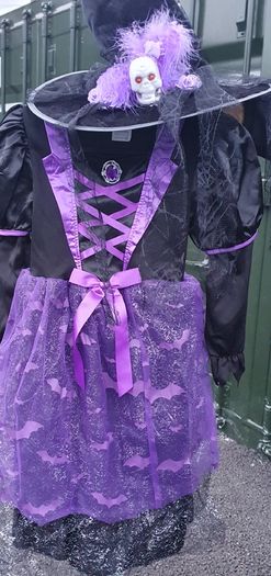 Witch costume with lights, Halloween, girl costume, carnival, cosplay, princess dress with witch broom and hat