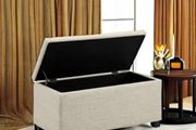 Rectangular Ottoman Polyester Storage box and Entryway Bench, Foot stool, Beige, 42 x 91 x 43 cm W x D x H