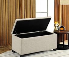 Rectangular Ottoman Polyester Storage box and Entryway Bench, Foot stool, Beige, 42 x 91 x 43 cm W x D x H