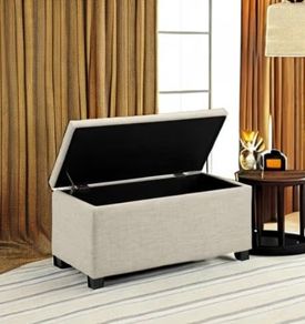 Rectangular Ottoman Polyester Storage box and Entryway Bench, Foot stool, Beige, 42 x 91 x 43 cm W x D x H
