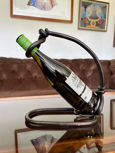 Vintage 20th Century Cast Iron Metal Brutalist Sculpture Bottle Holder Wine Rack