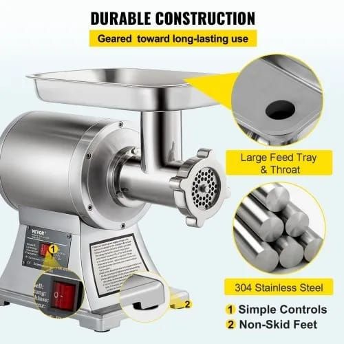 Electric Meat Mincer, 1100W 330LBS/H Capacity Meat Grinder Machine, Stainless Steel Meat Grinder Commercial Sausage Stuffer Maker for Home & Commercial Use