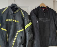 2 jackets and scorpion helmet
