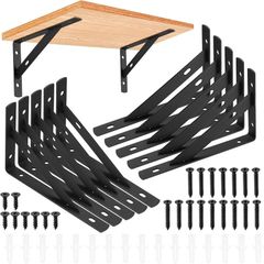 10 Pieces Shelf Brackets Heavy Duty, Wall Mounted Triangle Shelving Brackets, 90 Degree Right Angle Shelf Supporters Brace Brackets, for Living Room Bedroom (10 PCS Black 150x95 mm/6x3.7 inch)