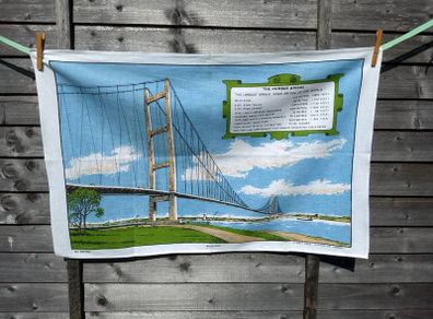 Funky Vintage Retro, Kitchen Kitsch, Caravan-Chic Cotton Tea Towel, of the Humber Bridge, Perfect for Use or Vintage Craft Projects