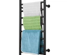 8 Bars Towel Warmer Rack, Wall Mounted Heated Towel Rack for Bathroom, IPX5 Waterpoof Towel Heater Rack with Timer & LED Display Screen, 5 Levels Adjustable Temperature Towel Heater, Black