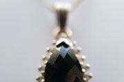 Vintage Sterling Silver Black Teardrop Pendant, Natural Onyx Necklace, Large Black Pendant, Silver Teardrop Pendant, length 18" - 4,5g