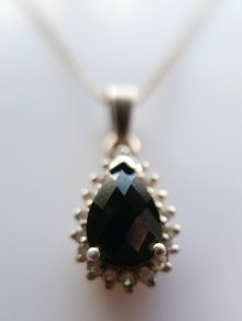 Vintage Sterling Silver Black Teardrop Pendant, Natural Onyx Necklace, Large Black Pendant, Silver Teardrop Pendant, length 18" - 4,5g