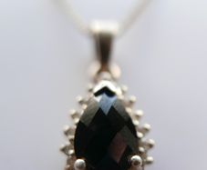 Vintage Sterling Silver Black Teardrop Pendant, Natural Onyx Necklace, Large Black Pendant, Silver Teardrop Pendant, length 18" - 4,5g