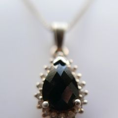 Vintage Sterling Silver Black Teardrop Pendant, Natural Onyx Necklace, Large Black Pendant, Silver Teardrop Pendant, length 18" - 4,5g