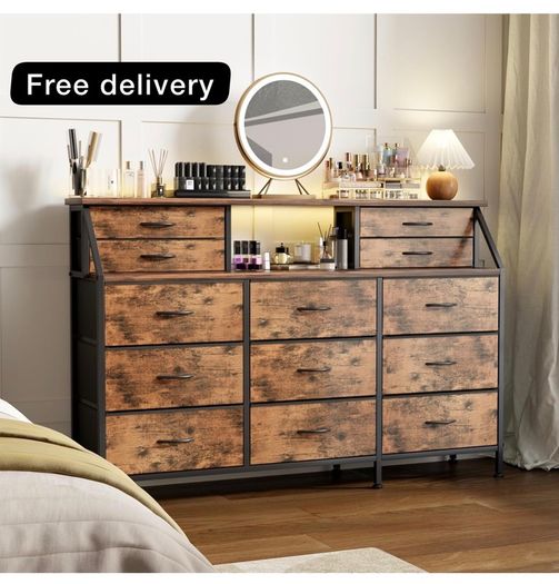 Dresser for Bedroom with 13 Drawers, 55 inch Wide Chest of Drawers