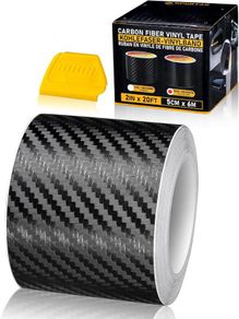 Carbon Fiber Vinyl Tape, 5 cm x 6M (2 Inch x 20ft) Universal Chrome Black Dry Carbon Fiber Detailing Tape Overlay Wrap Roll DIY 3D Carbon Car Door Edge Guard Protective Anti-Scratch Sticker