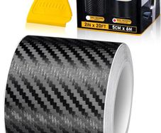 Carbon Fiber Vinyl Tape, 5 cm x 6M (2 Inch x 20ft) Universal Chrome Black Dry Carbon Fiber Detailing Tape Overlay Wrap Roll DIY 3D Carbon Car Door Edge Guard Protective Anti-Scratch Sticker