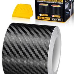 Carbon Fiber Vinyl Tape, 5 cm x 6M (2 Inch x 20ft) Universal Chrome Black Dry Carbon Fiber Detailing Tape Overlay Wrap Roll DIY 3D Carbon Car Door Edge Guard Protective Anti-Scratch Sticker