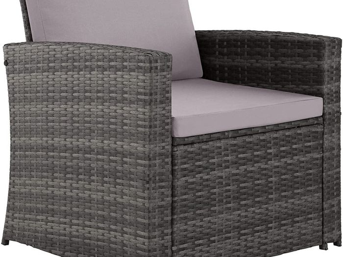 polyrattan seating group for 4 people, 12 pieces, garden furniture set with sofa, armchair and table, including seat and back cushions, for garden, terrace and balcony (grey)