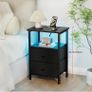 Bedside Table with LED Light, Small Side Table with Charging Station Image 7
