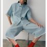 COS 100% Cotton Frayed Short-Sleeved Denim Shirt Jacket Light Blue Size EU34 UK8 Image 4