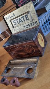 Rare Complete 1920s Halls toffee writing box tin