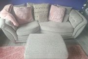 Grey Fabric 2-Seater Sofa &amp; Footstool