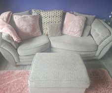 Grey Fabric 2-Seater Sofa & Footstool