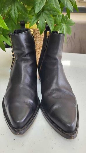 ALEXANDER McQueen Ladies black pointed gold braided chain ankle boots Sz 41 - Fit 8 - 8.5UK - Rrp 943 (New)