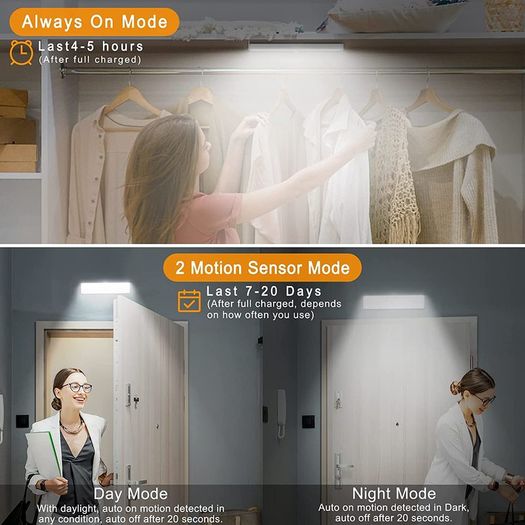 Wireless Under Cupboard Light with Remote, 24 LED Motion Sensor Lights USB Rechargeable Battery Strip Light Under Cabinet Kitchen Night Light Stick up Closet,Wardrobe,Stairs,Hallway,Garage (3 Pack)