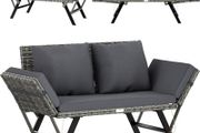 Polyrattan Garden Bench with Reclining Function