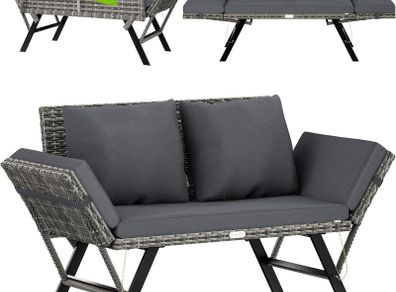 Polyrattan Garden Bench with Reclining Function