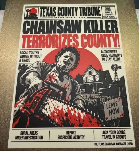 Texas Chainsaw massacre newspaper wall art