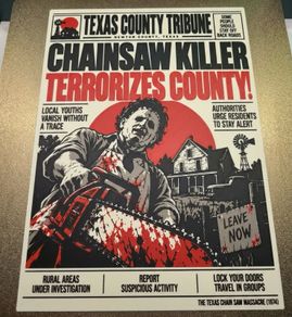 Texas Chainsaw massacre newspaper wall art