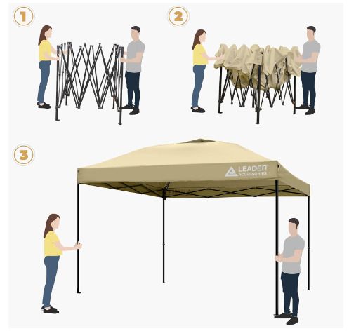 Beige Pop-Up Canopy Tent 8'x8' with Roller Wheel Bag
