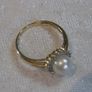 PRICE DROP 14K Gold Cultured Pearl and Diamond Cluster Ring, Size N, Vintage Style, 2.5g Image 2