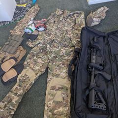 Airsoft Equipment, camo and gun