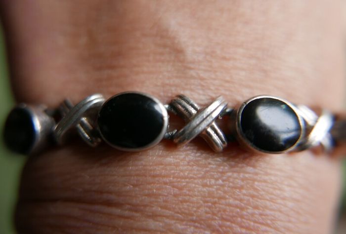 Vintage Black Onyx Gemstone Handmade  Silver Jewelry Bracelet