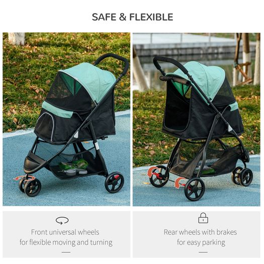 Foldable Pet Stroller w/ Rain Cover, for XS Dogs, S Dogs - Green