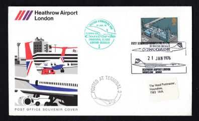 1976 Great Britain First Scheduled Flight of British Airways Concorde Flight Cover of 21st January 1976 with multiple cancels both front and back inc Bahrain